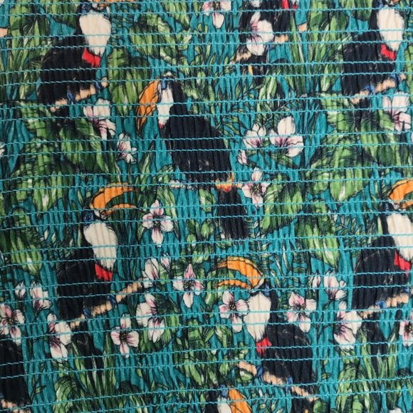 Dolan Left Coast Green Smocked Puffy Sleeve Tropical Print Summer Top - Picture 8 of 11